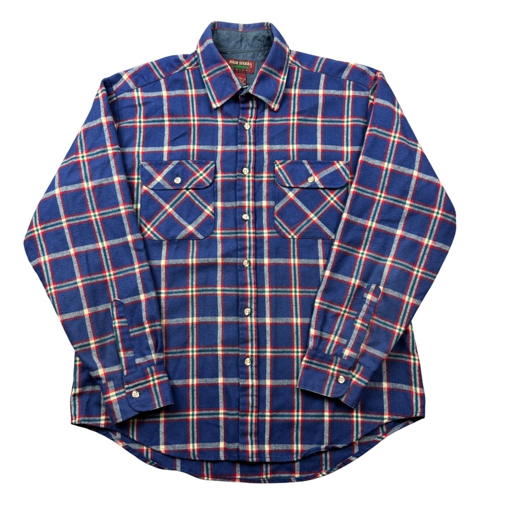 Vtg 90s High Sierra Mervyns Mens Large Blue Red Plaid Flannel Button Down Shirt